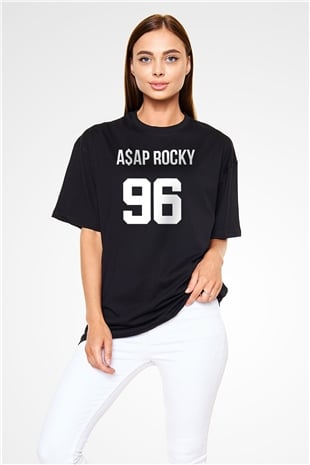 Asap Rocky Baskılı Unisex Siyah Oversize Tişört - Tshirt