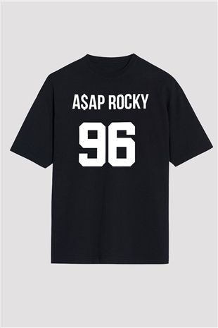 Asap Rocky Baskılı Unisex Siyah Oversize Tişört - Tshirt
