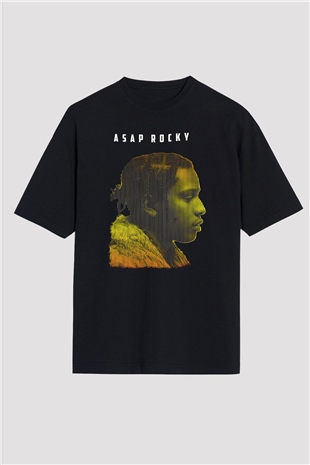 Asap Rocky Baskılı Unisex Siyah Oversize Tişört - Tshirt