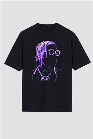 Asap Rocky Baskılı Unisex Siyah Oversize Tişört - Tshirt