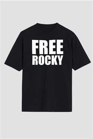 Asap Rocky Baskılı Unisex Siyah Oversize Tişört - Tshirt