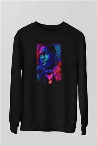 Asap Rocky Baskılı Unisex Siyah Sweatshirt
