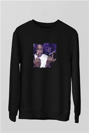 ASAP Rocky Baskılı Unisex Siyah Sweatshirt