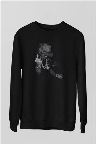 Asap Rocky Baskılı Unisex Siyah Sweatshirt