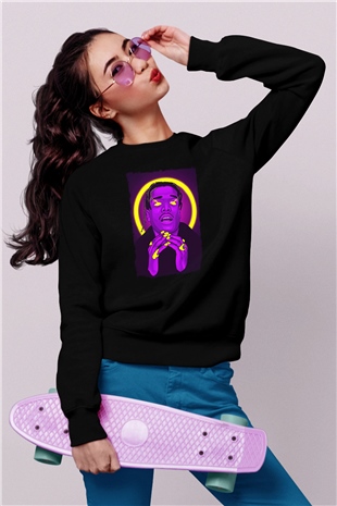 Asap Rocky Baskılı Unisex Siyah Sweatshirt