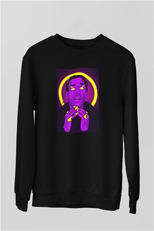 Asap Rocky Baskılı Unisex Siyah Sweatshirt