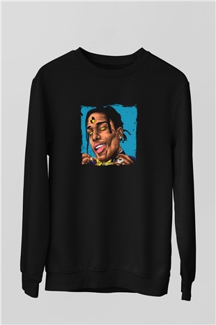 ASAP Rocky Baskılı Unisex Siyah Sweatshirt