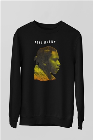 Asap Rocky Baskılı Unisex Siyah Sweatshirt