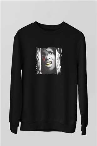 ASAP Rocky Baskılı Unisex Siyah Sweatshirt