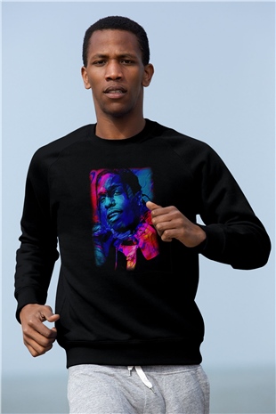 Asap Rocky Baskılı Unisex Siyah Sweatshirt