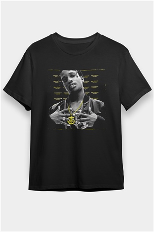 Asap Rocky Baskılı Unisex Siyah Tişört - Tshirt