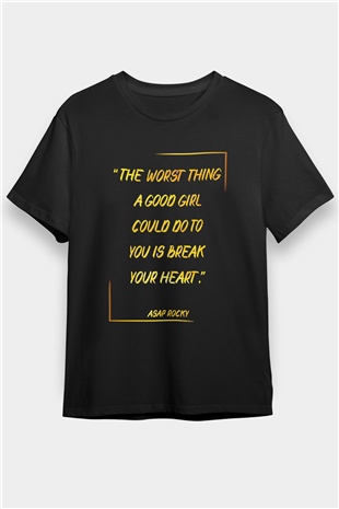 Asap Rocky Baskılı Unisex Siyah Tişört - Tshirt