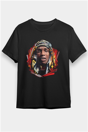 Asap Rocky Baskılı Unisex Siyah Tişört - Tshirt