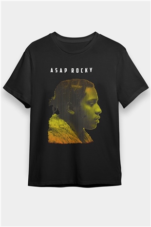 Asap Rocky Baskılı Unisex Siyah Tişört - Tshirt