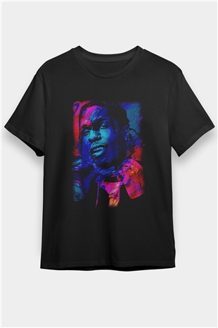 Asap Rocky Baskılı Unisex Siyah Tişört - Tshirt