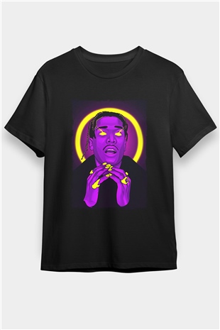Asap Rocky Baskılı Unisex Siyah Tişört - Tshirt