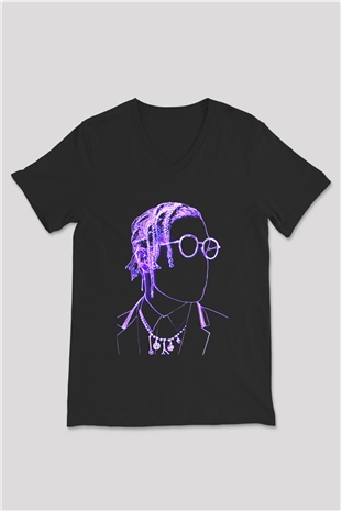 Asap Rocky Baskılı Unisex Siyah V Yaka Tişört - Tshirt