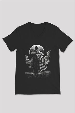 Asap Rocky Baskılı Unisex Siyah V Yaka Tişört - Tshirt