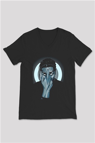 Asap Rocky Baskılı Unisex Siyah V Yaka Tişört - Tshirt