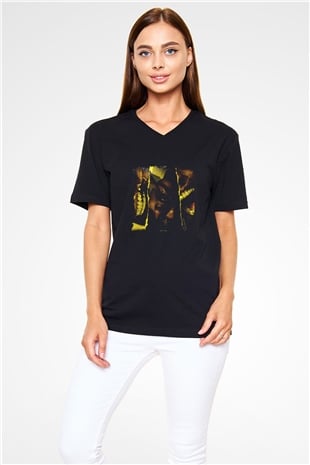 ASAP Rocky Baskılı Unisex Siyah V Yaka Tişört