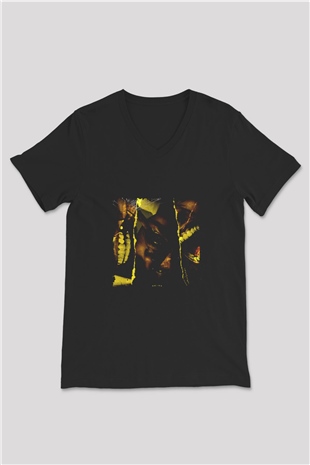 ASAP Rocky Baskılı Unisex Siyah V Yaka Tişört
