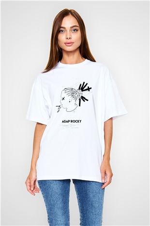 ASAP Rocky Beyaz Unisex Oversize Tişört T-Shirt