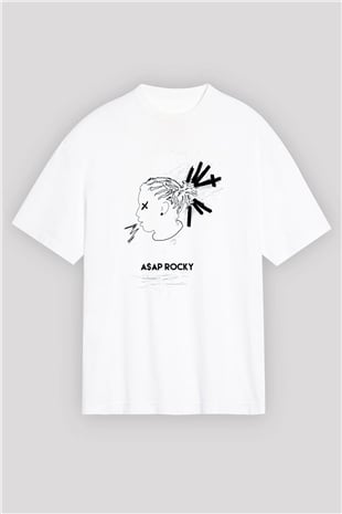 ASAP Rocky Beyaz Unisex Oversize Tişört T-Shirt