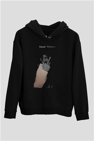 ASAP Rocky Siyah Unisex Kapüşonlu Sweatshirt