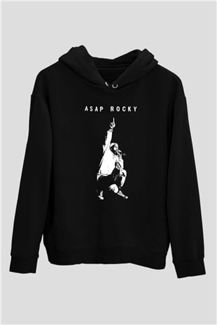 ASAP Rocky Siyah Unisex Kapüşonlu Sweatshirt