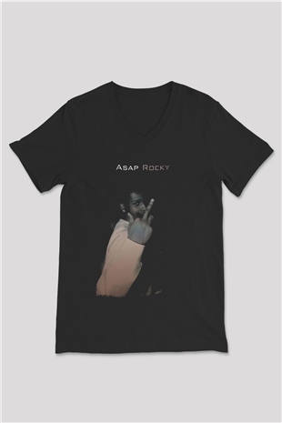 ASAP Rocky Siyah Unisex V Yaka Tişört