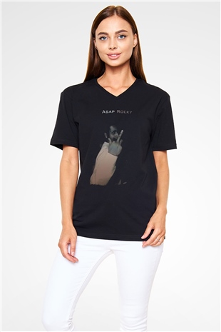 ASAP Rocky Siyah Unisex V Yaka Tişört