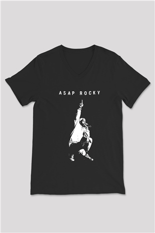 ASAP Rocky Siyah Unisex V Yaka Tişört