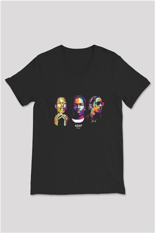 ASAP Rocky Siyah Unisex V Yaka Tişört