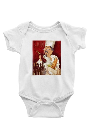 Aşçı Baskılı Beyaz Unisex Bebek Body - Zıbın