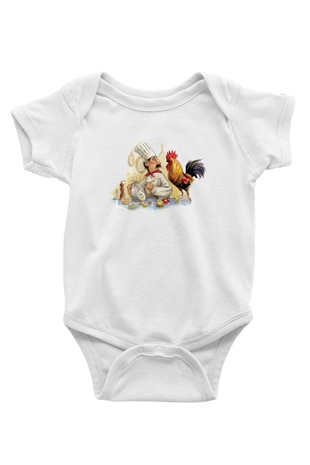 Aşçı Baskılı Beyaz Unisex Bebek Body - Zıbın