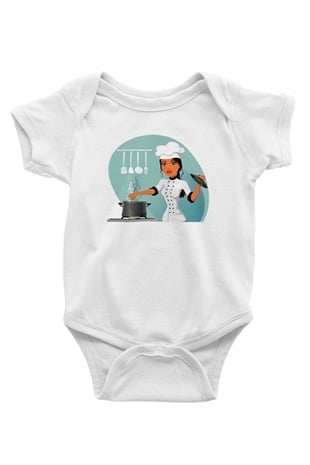 Aşçı Baskılı Beyaz Unisex Bebek Body - Zıbın