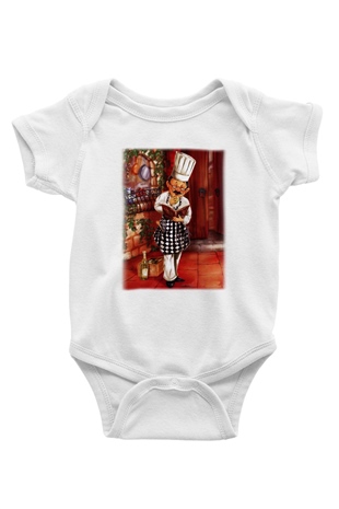 Aşçı Baskılı Beyaz Unisex Bebek Body - Zıbın
