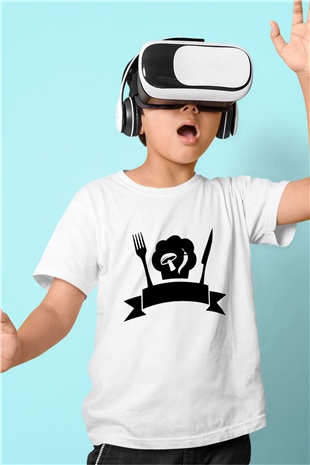 Aşçı Baskılı Beyaz Unisex Çocuk Tişört