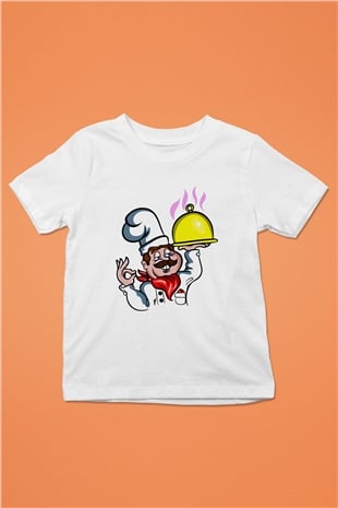 Aşçı Baskılı Beyaz Unisex Çocuk Tişört