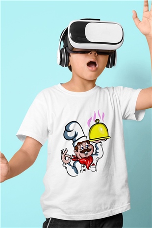 Aşçı Baskılı Beyaz Unisex Çocuk Tişört