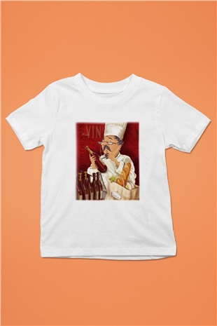 Aşçı Baskılı Beyaz Unisex Çocuk Tişört
