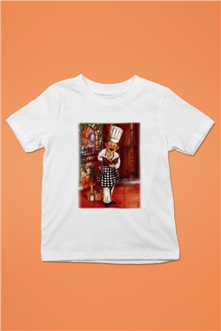Aşçı Baskılı Beyaz Unisex Çocuk Tişört