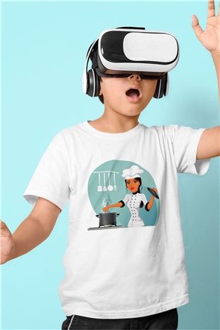 Aşçı Baskılı Beyaz Unisex Çocuk Tişört
