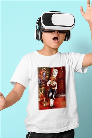 Aşçı Baskılı Beyaz Unisex Çocuk Tişört