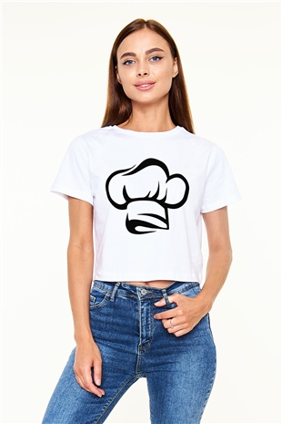 Aşçı Beyaz Croptop Tişört
