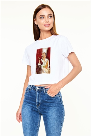 Aşçı Beyaz Croptop Tişört