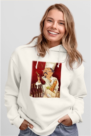 Aşçı Beyaz Unisex Hoodie