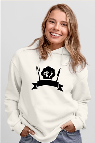 Aşçı Beyaz Unisex Hoodie