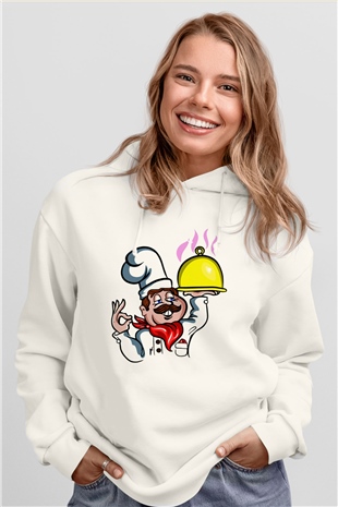 Aşçı Beyaz Unisex Hoodie