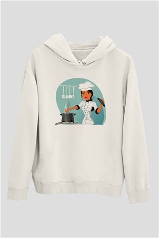 Aşçı Beyaz Unisex Hoodie